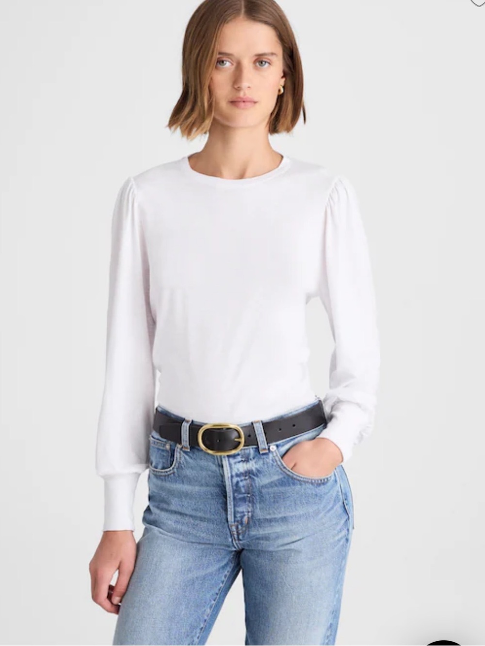 Madewell Smocked Long-Sleeve Top in Soft Slub White Size Small